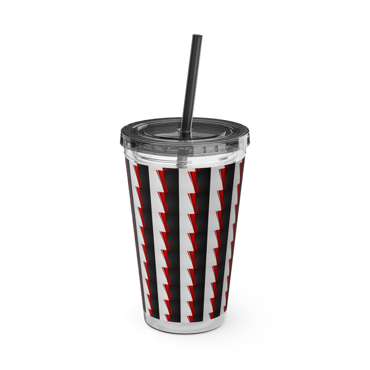 Classic Red Black Gray Sunsplash Tumbler with Straw, 16oz