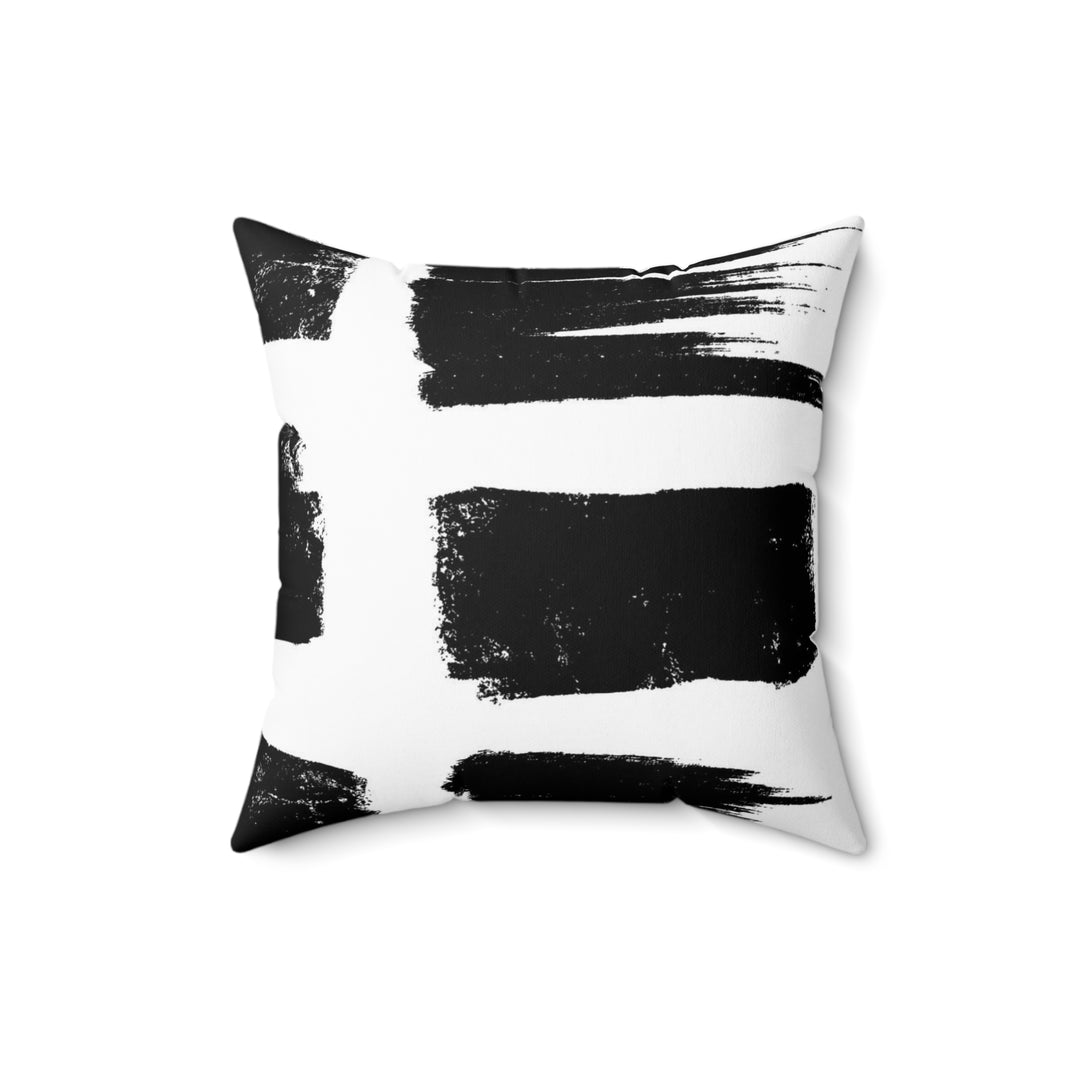 Black and White Paint Strokes Spun Polyester Square Pillow