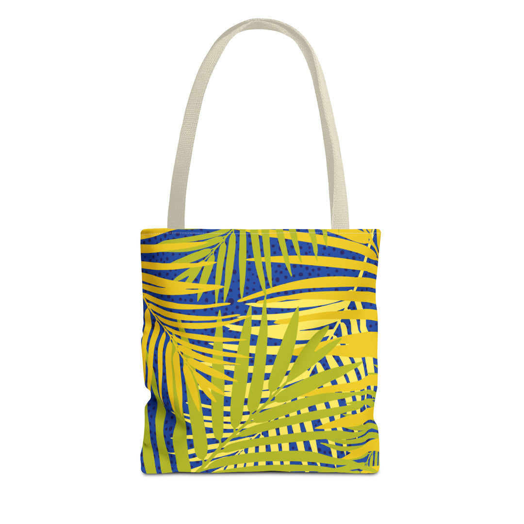 Green Leaves Pattern Over Blue Tote Bag (AOP)