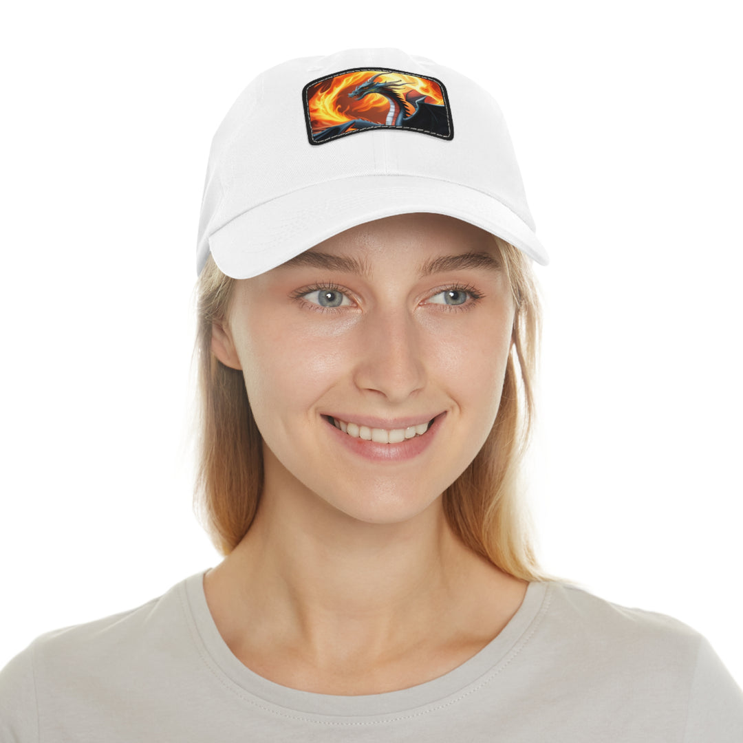 Dragon Fire Dad Hat with Leather Patch (Rectangle)