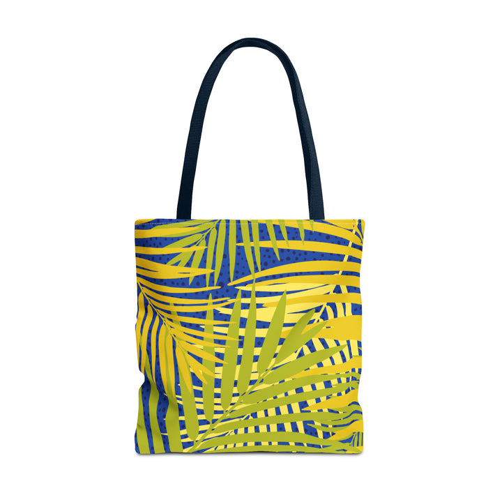 Green Leaves Pattern Over Blue Tote Bag (AOP)