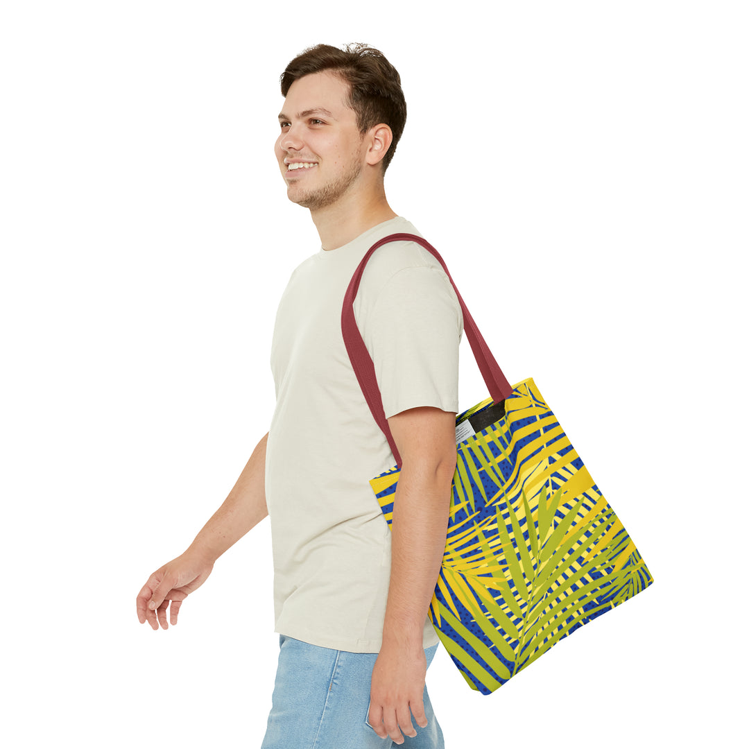 Green Leaves Pattern Over Blue Tote Bag (AOP)