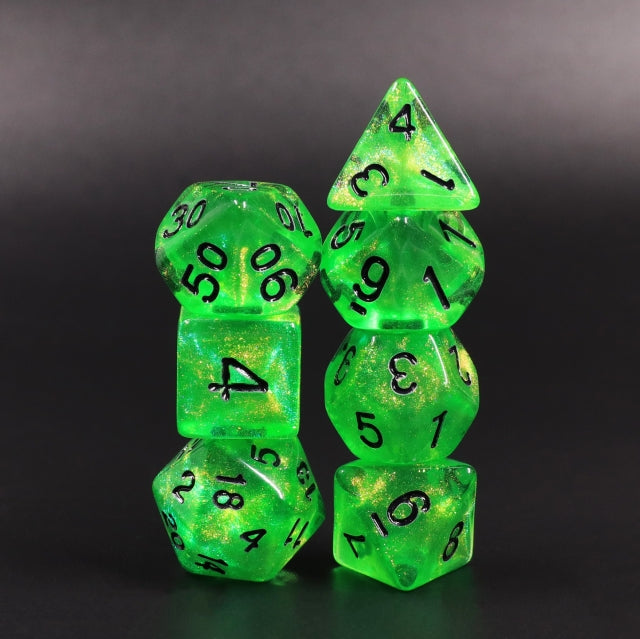 Forest Green Glitter with Black Numbering 7-Dice Set RPG