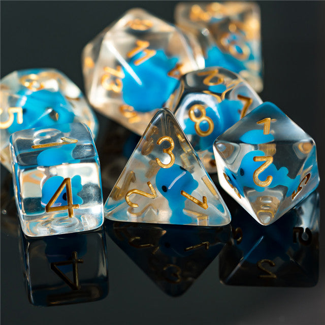 Blue Whale Dice Clear Dice w/ Blue Whales 7-Dice Set Rpg