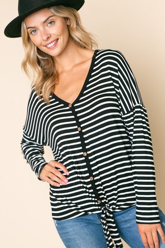 Stripe Button Down Tie Bottom Top