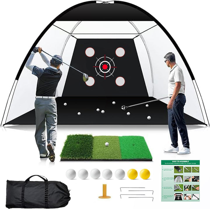10x7FT Golf Practice Net with Mat and Target – Backyard Driving and Chipping Aid