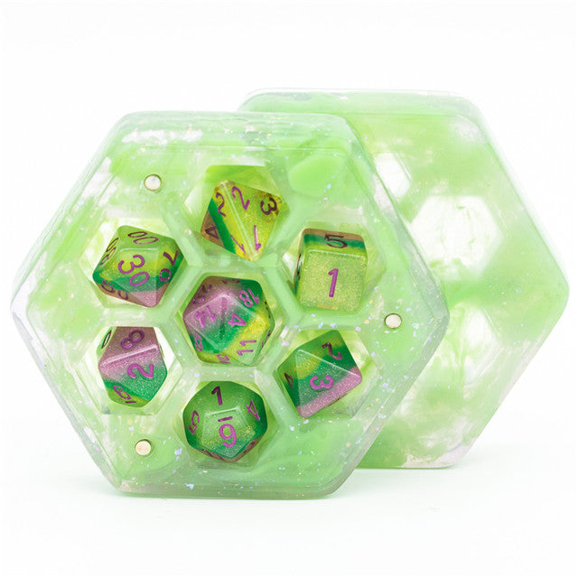 Resin Hexagon Box for Dnd Dice Case (Glitter Green）