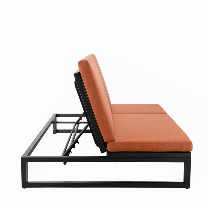 LeisureMod Chelsea Convertible Lounge Reclining Double Chaise with Cushions Orange Side Chair View.