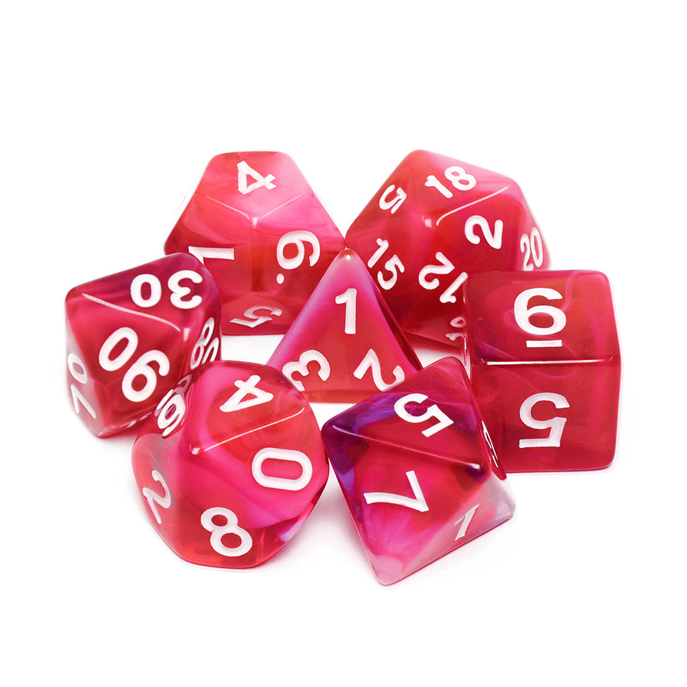 Red Clouds 7-Dice Set Pink/White w/White Numbers Dnd Dice Set