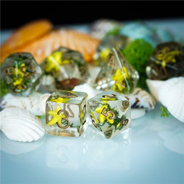 Yellow Starfish Dice 7-Dice Set Resin Dungeons and Dragons Dice