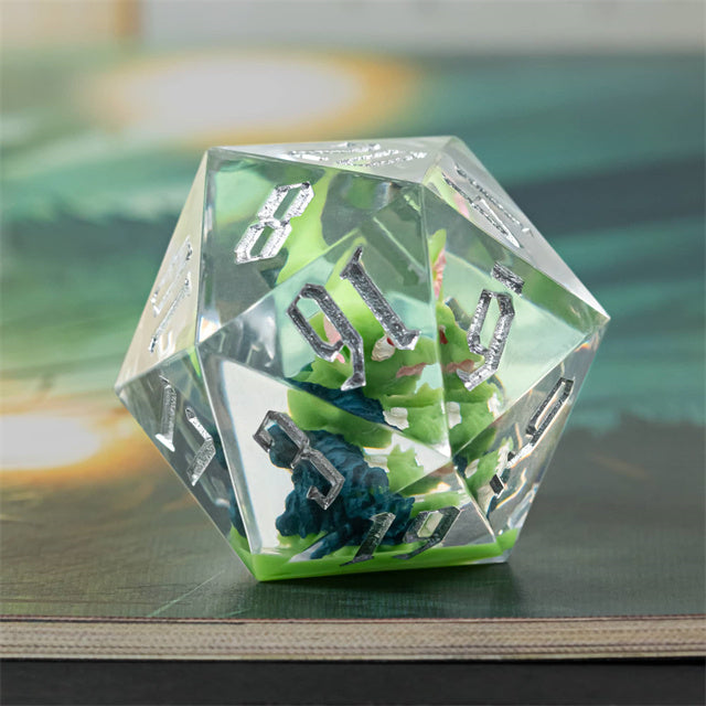 Green Goblin Sharp Resin d20 Dice 33mm DND Goblin Click Clack