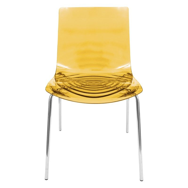 LeisureMod Astor Water Ripple Design Dining Chair Transparent Orange Front View.
