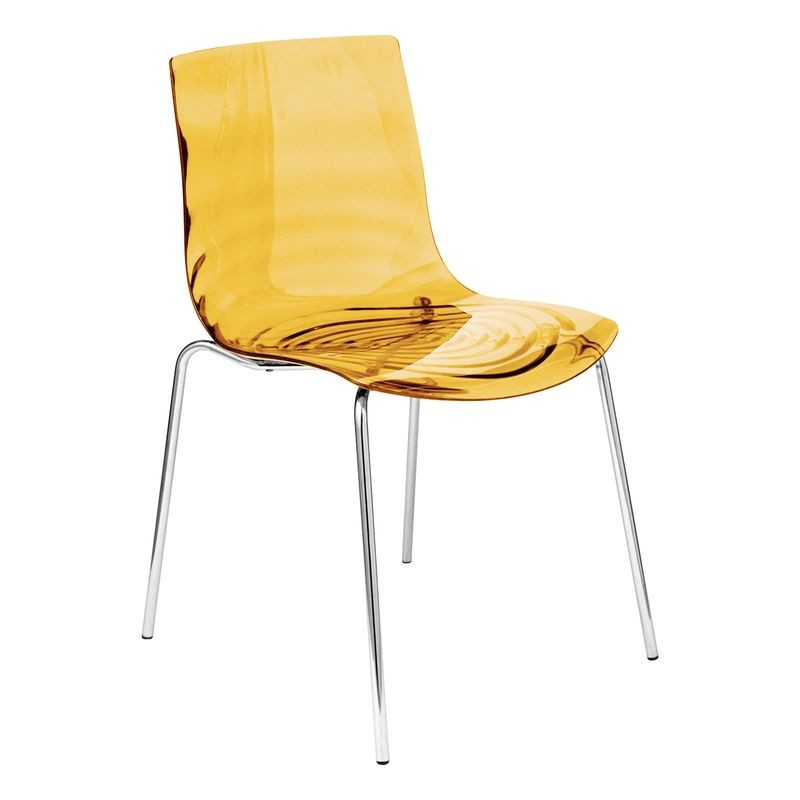 LeisureMod Astor Water Ripple Design Dining Chair Transparent Orange