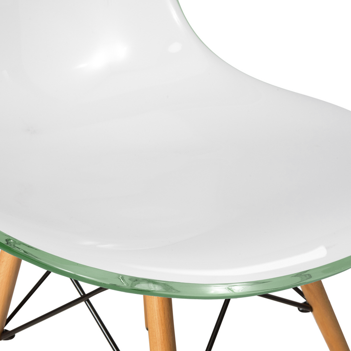 LeisureMod Dover Plastic Molded Dining Side Chair in White Green Closeup.
