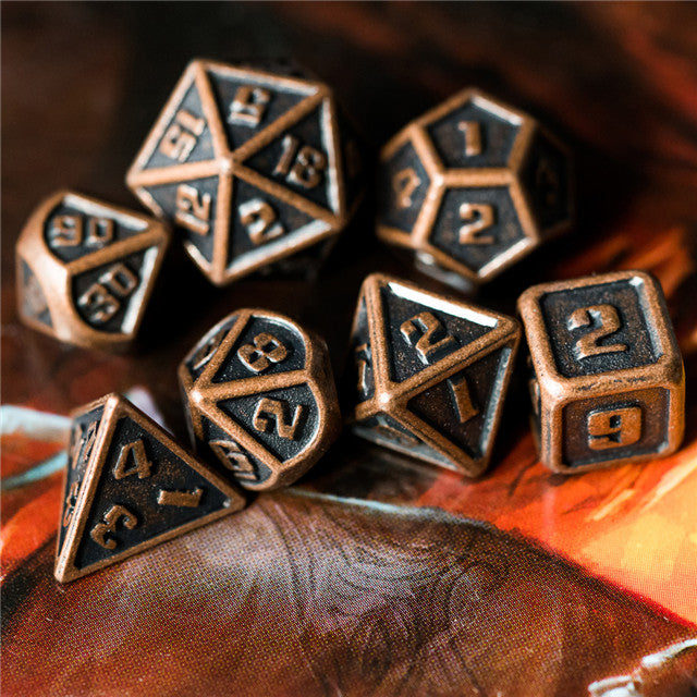 Copper Mini Metal Dice Ancient Effect | (10mm to 15mm) 7-Dice Udixi RPG