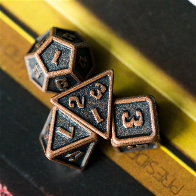 Copper Mini Metal Dice Ancient Effect | (10mm to 15mm) 7-Dice Udixi RPG