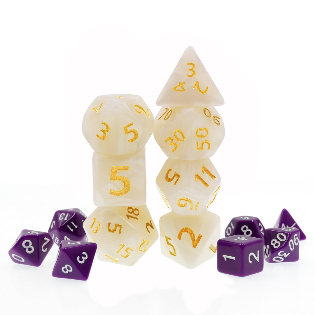 White Giant Pearl Dice (7) RPG Role Playing Game Dice