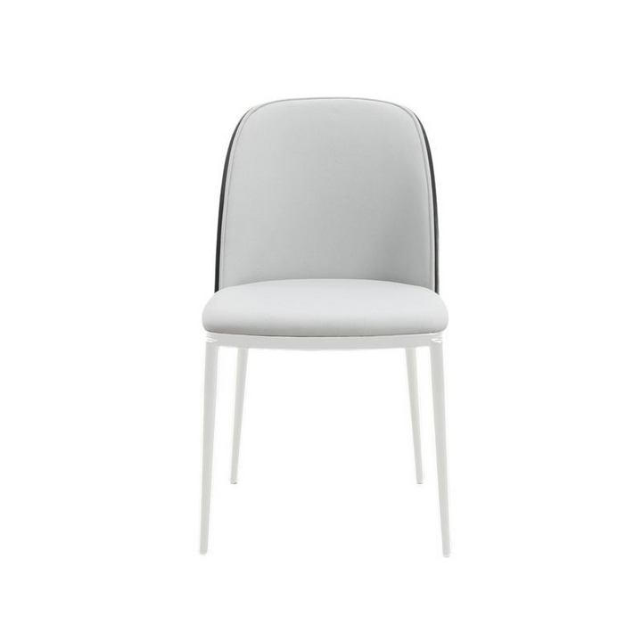 LeisureMod Tule Mid-Century Modern Dining Side Chair with Velvet Seat and White Powder-Coated Steel Frame Black/Platinum Blue Front View.