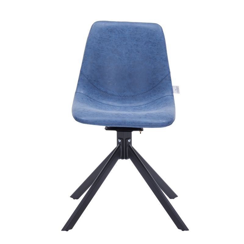 LeisureMod Markley Modern Leather Swivel Dining Chair With Metal Legs in Blue with Background Front View.