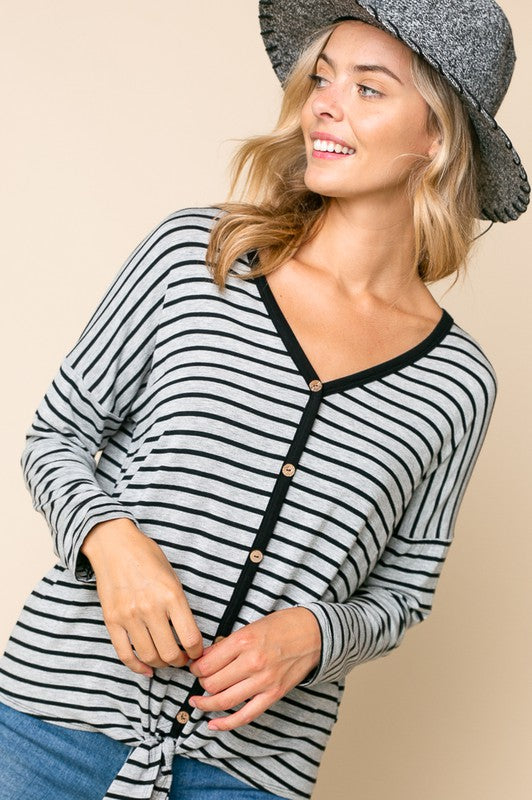 Stripe Button Down Tie Bottom Top