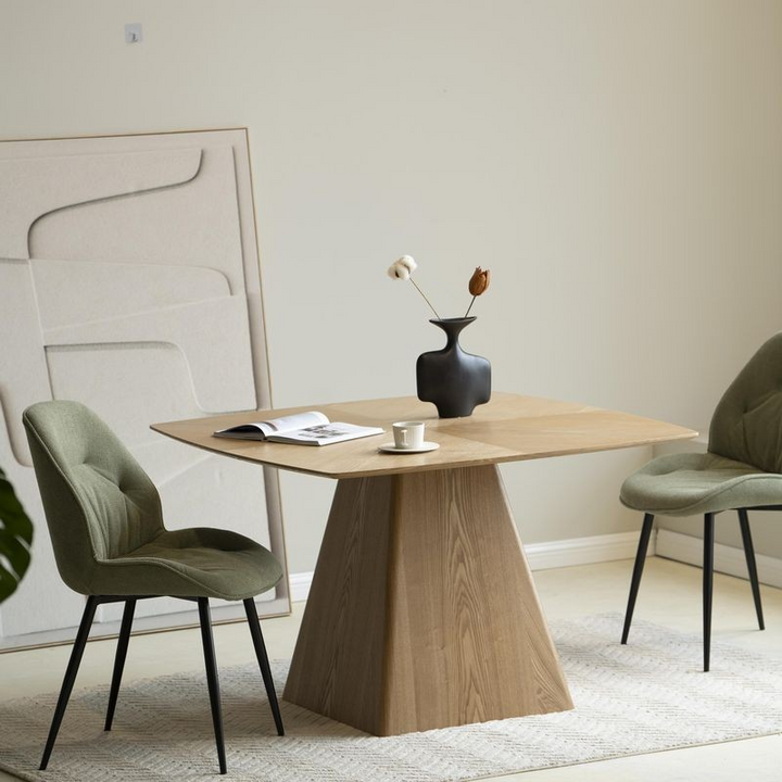 LeisureMod Zephry Collection Modern Dining Wooden Square Dining Table in Natural Wood in Room.