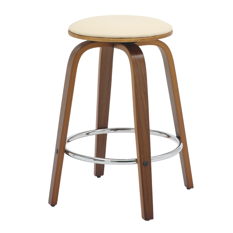 LeisureMod Wooden Counter Stool Pelya Collection Modern Style Walnut Color in Cream