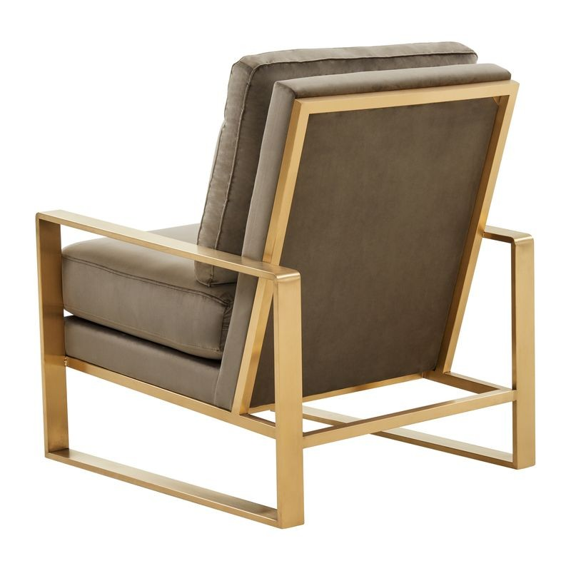 LeisureMod Jefferson Velvet Design Accent Armchair with Gold Brass Finish Frame Back