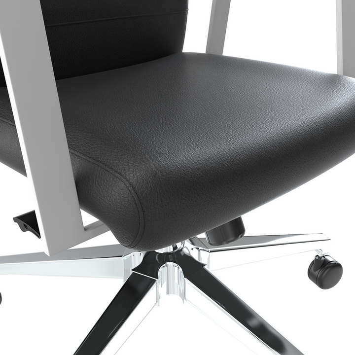 LeisureMod Aleen Office Chair in Upholstered Leather and Iron Frame with Swivel and Tilt in Black Closeup.