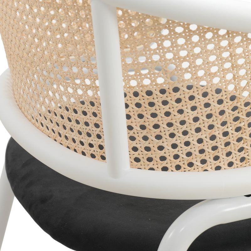 Leisuremod Ervilla Modern Dining Chair with White Powder Coated Steel Legs and Wicker Back Black Zoomed.