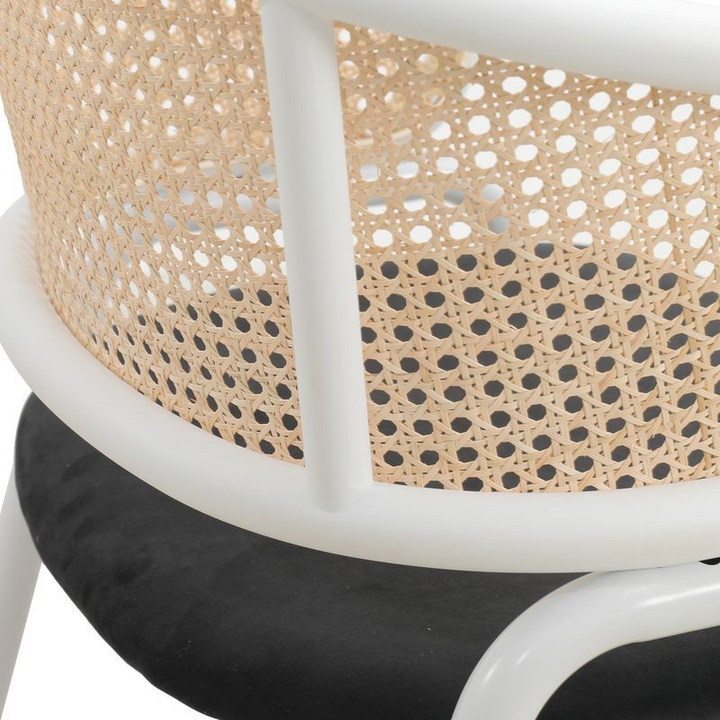 Leisuremod Ervilla Modern Dining Chair with White Powder Coated Steel Legs and Wicker Back Black Zoomed.