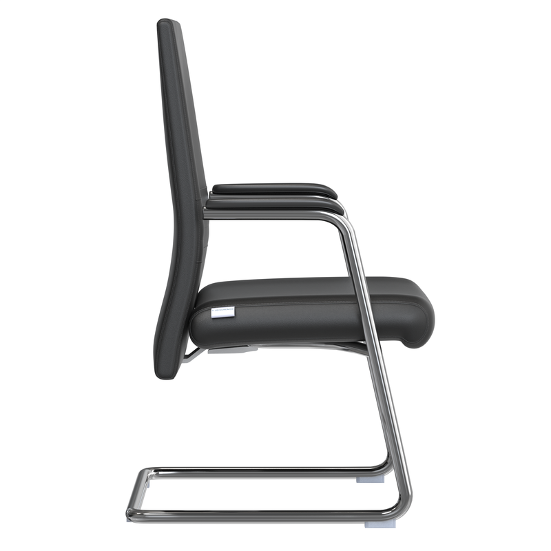 LeisureMod Aleen Series Guest Office Chair in Black Leather Side View.