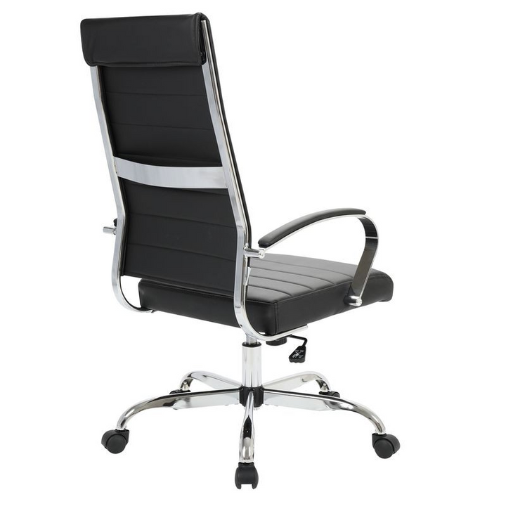 LeisureMod Benmar High-Back Leather Office Chair Black Back View.