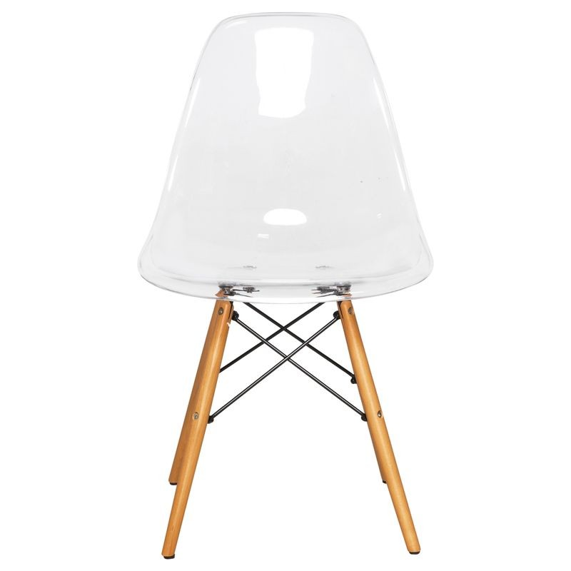 LeisureMod Dover Plastic Molded Dining Side Chair Clear Front View.