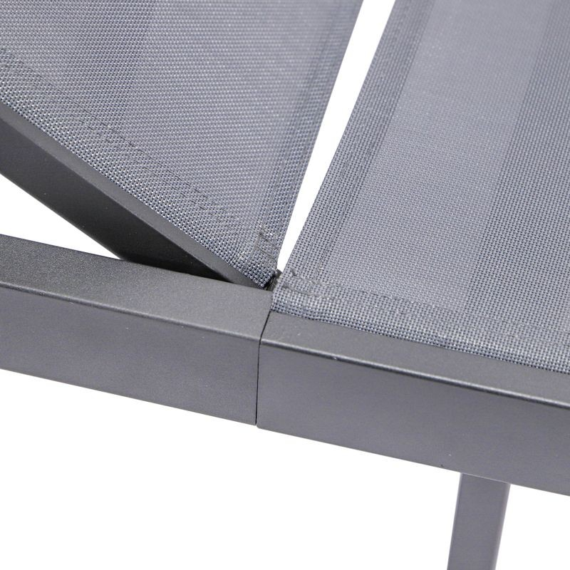 LeisureMod Marlin Patio Chaise Lounge Chair with Black Aluminum Frame Dark Grey Closeup.