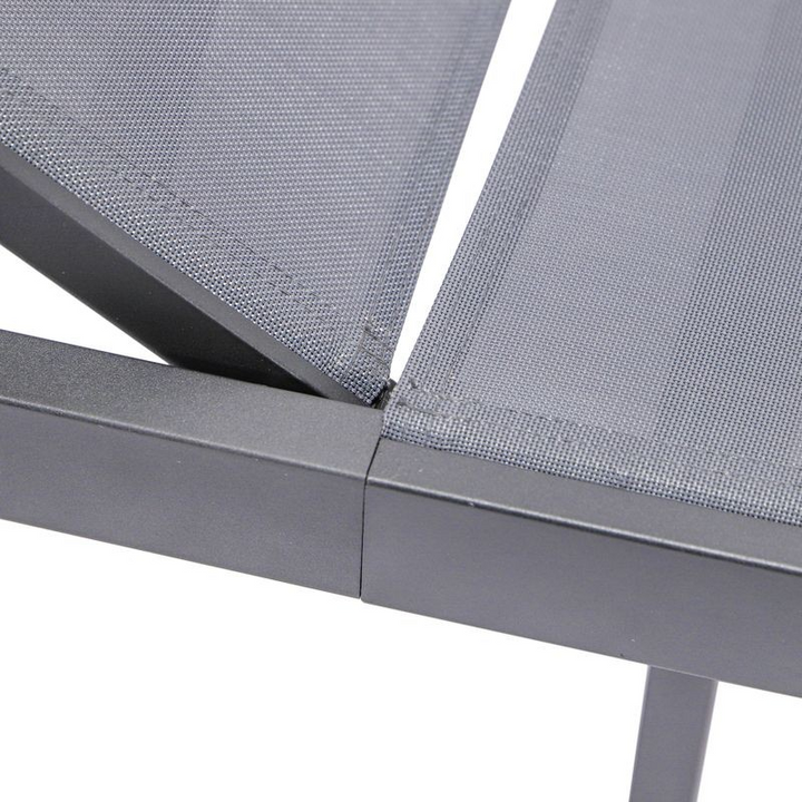 LeisureMod Marlin Patio Chaise Lounge Chair with Black Aluminum Frame Dark Grey Closeup.