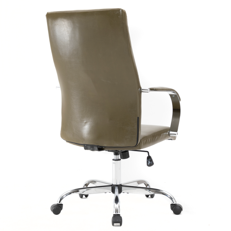 LeisureMod Sonora Modern High-Back Leather Office Chair Olive Green Back View.