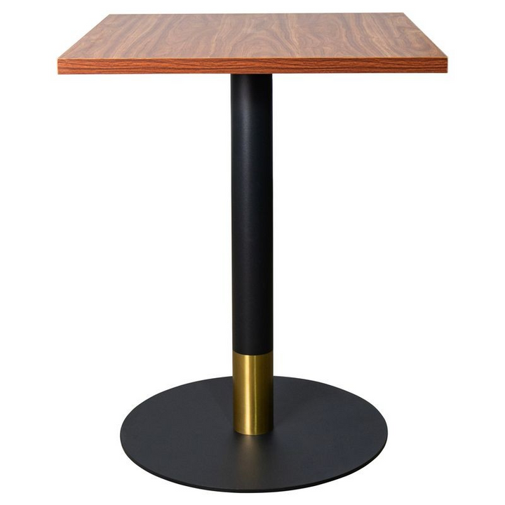 LeisureMod Vail Collection Dining Table Black/Gold Base With 24" Square Cognac Brown MDF Top