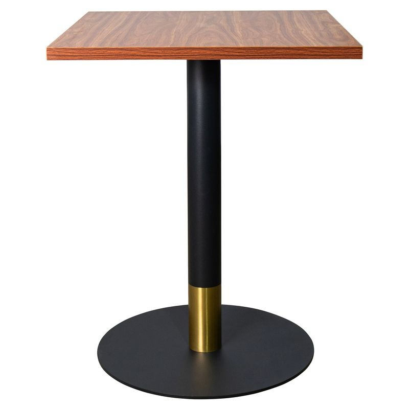LeisureMod Vail Collection Dining Table Black/Gold Base With 24" Square Cognac Brown MDF Top
