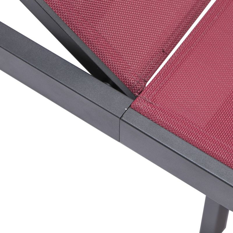 LeisureMod Marlin Patio Chaise Lounge Chair with Black Aluminum Frame Burgundy Closeup.
