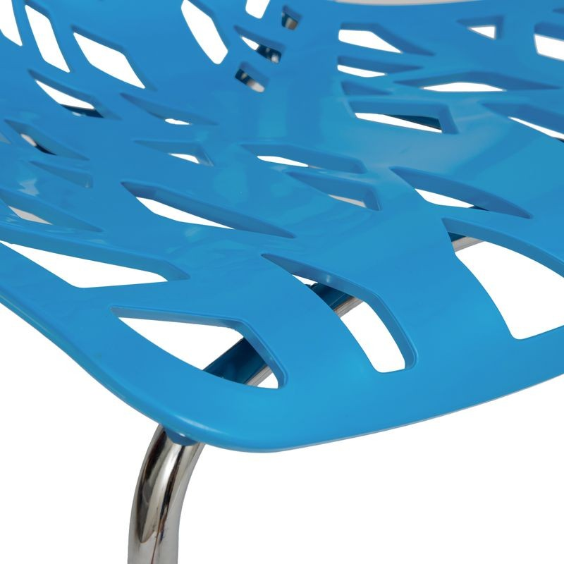 LeisureMod Modern Asbury Dining Chair w/ Chromed Legs Blue Closeup.