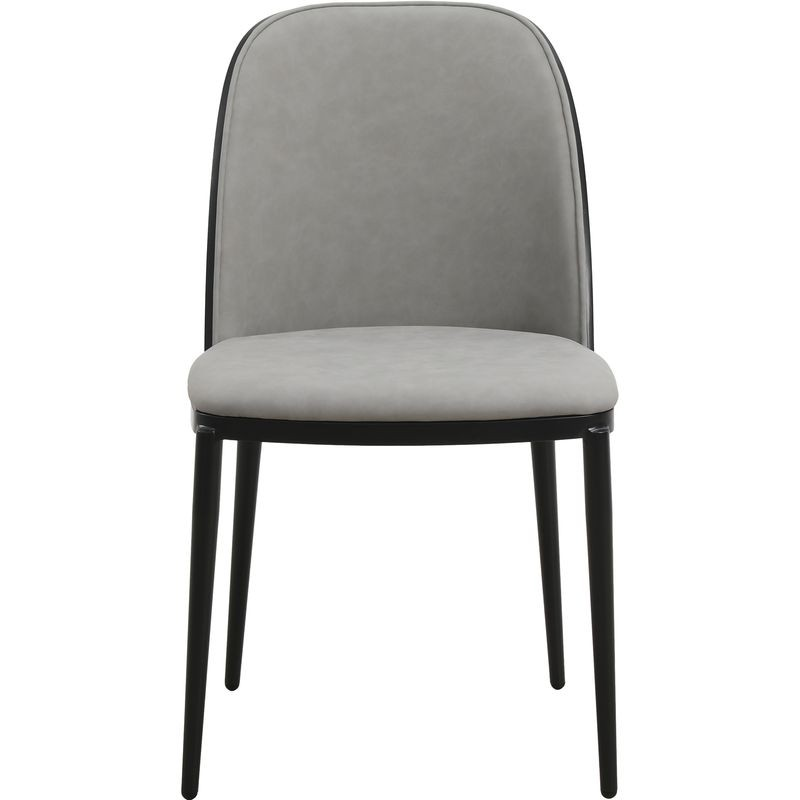Leisuremod Tule Collection Dining Chair, Black Frame with Light Grey Leather Black/Light Grey Front View.