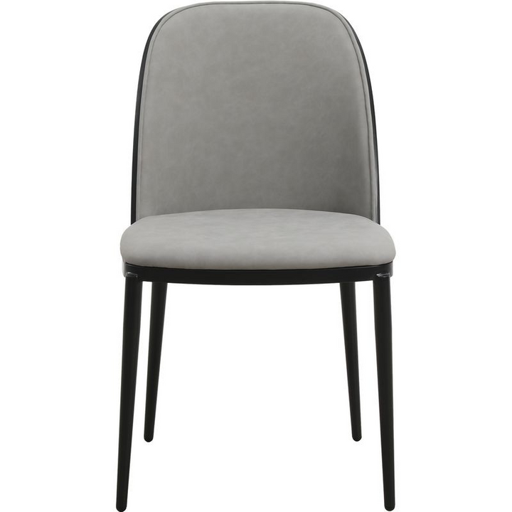 Leisuremod Tule Collection Dining Chair, Black Frame with Light Grey Leather Black/Light Grey Front View.