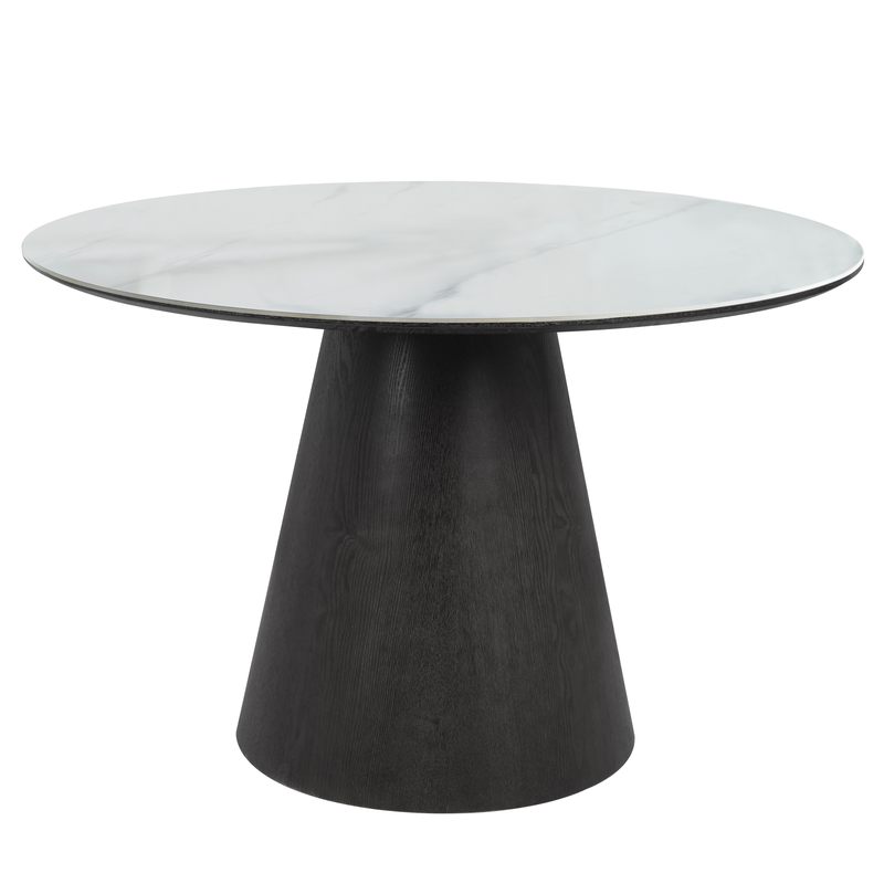 LeisureMod Riven Collection Modern Wooden 48" Round Dining Table in Black Side View.