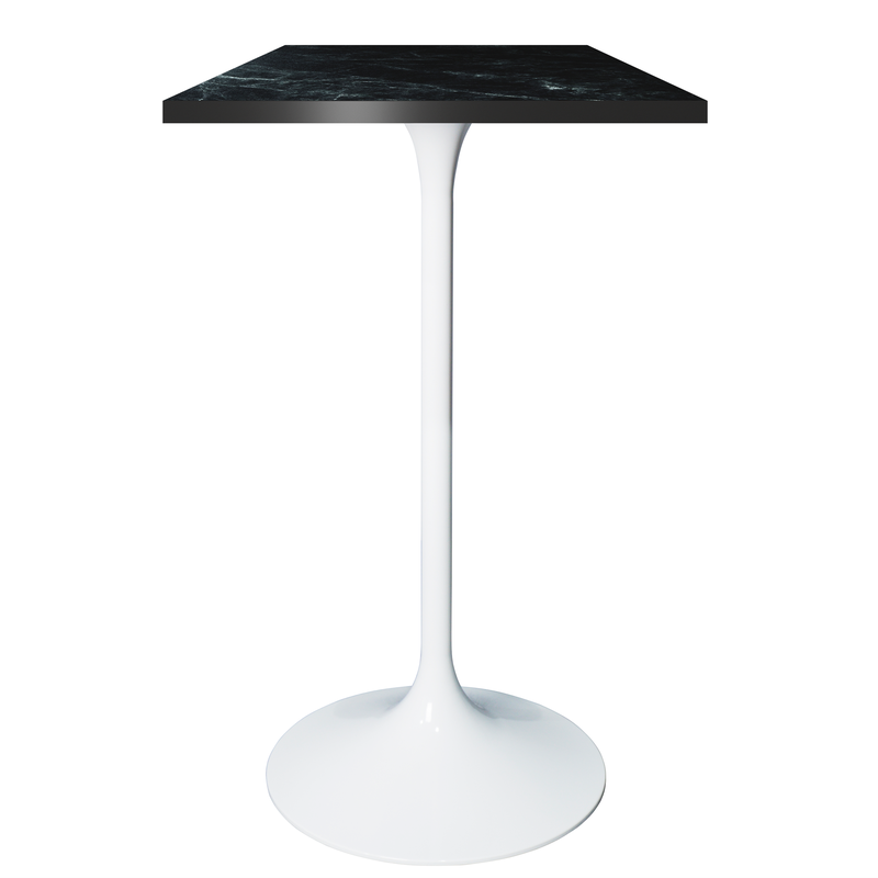 LeisureMod Verve Collection 24 Square Top Bar Height Table, White Base with Black MDF Top