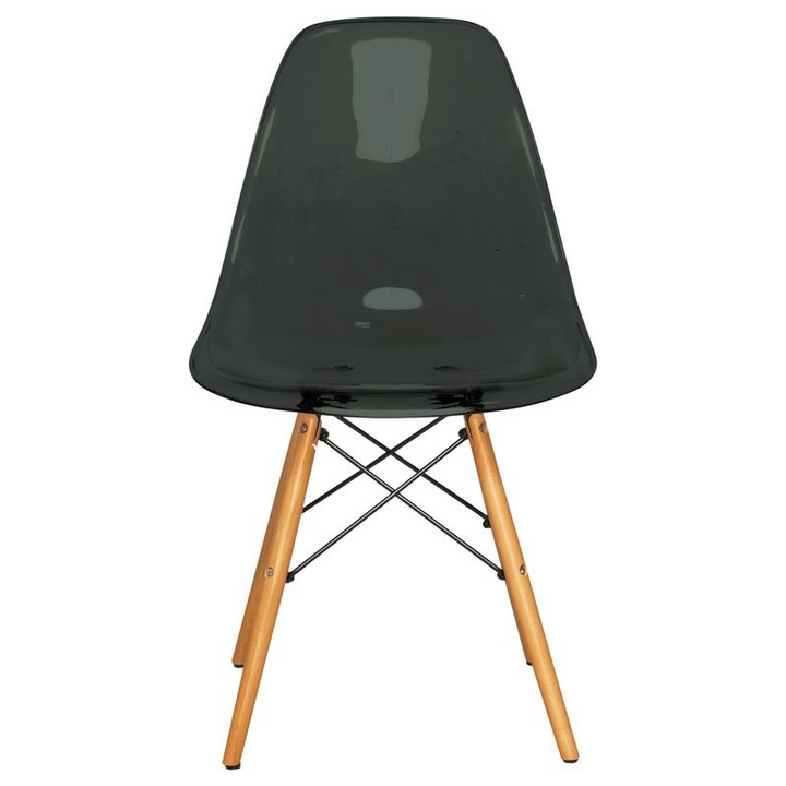LeisureMod Dover Plastic Molded Dining Side Chair Transparent Black Front View.