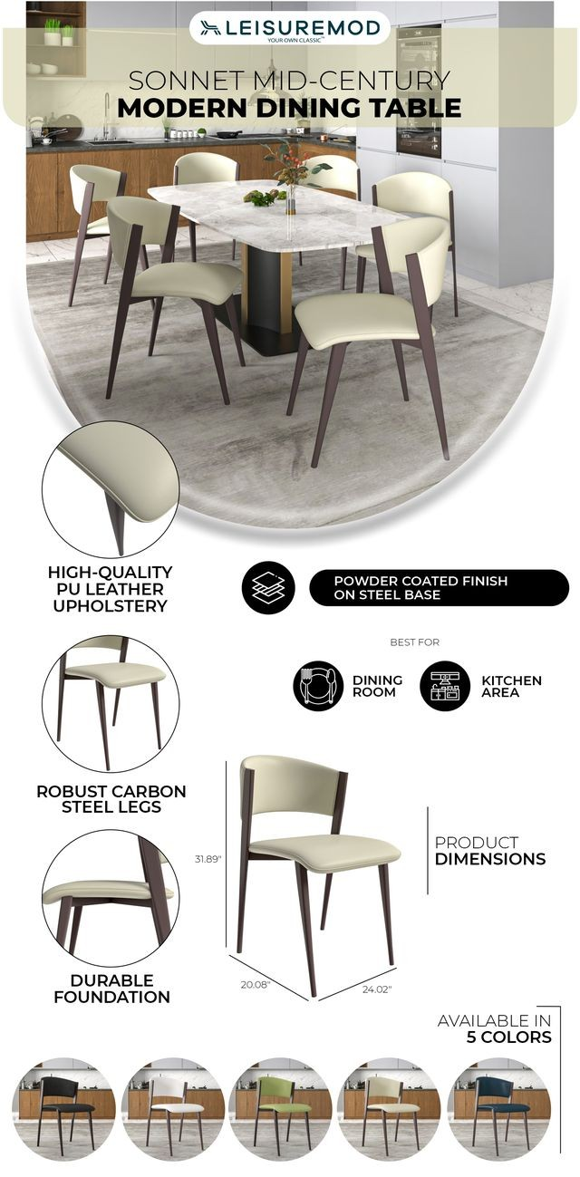 LeisureMod Sonnet Mid-Century Modern Dining Table with chairs in a kitchen setting.