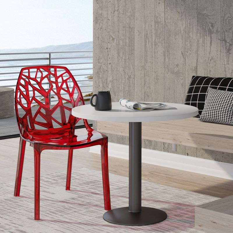 LeisureMod Cornelia Modern Spring Cut-Out Tree Design Stackable Dining Chair Transparent Red