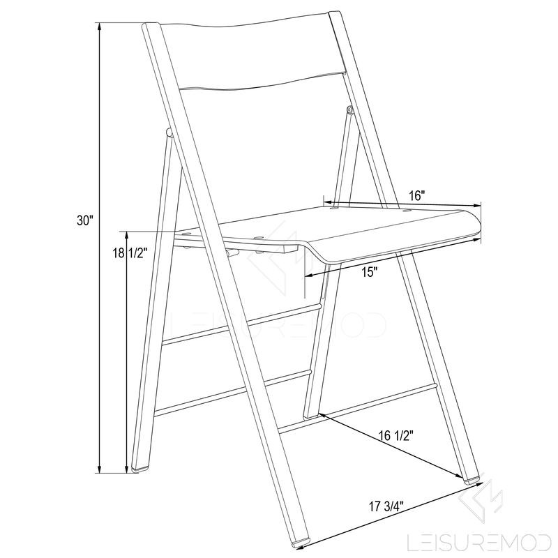 LeisureMod Menno Modern Acrylic Folding Chair Dimensions.