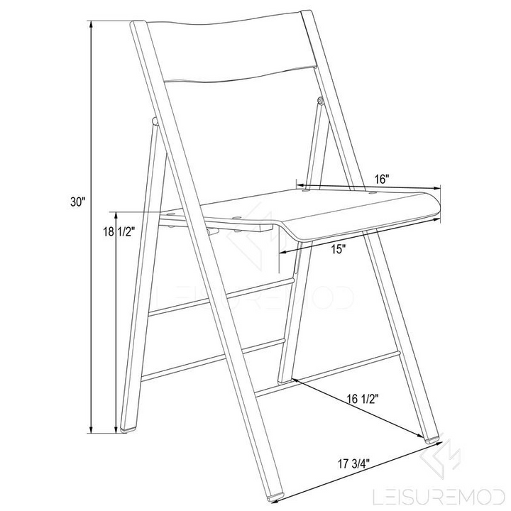 LeisureMod Menno Modern Acrylic Folding Chair Dimensions.
