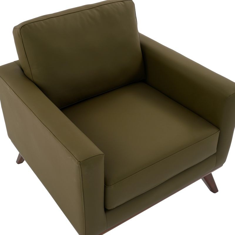 LeisureMod Chester Modern Faux Leather Accent Armchair in Green Leather Zoomed In.